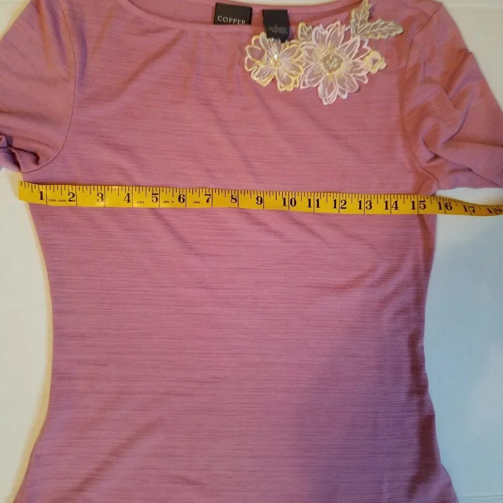 Copper Key Junior Pre-Teen  Blouse with‎ Embroidery Lace Sequin Flowers